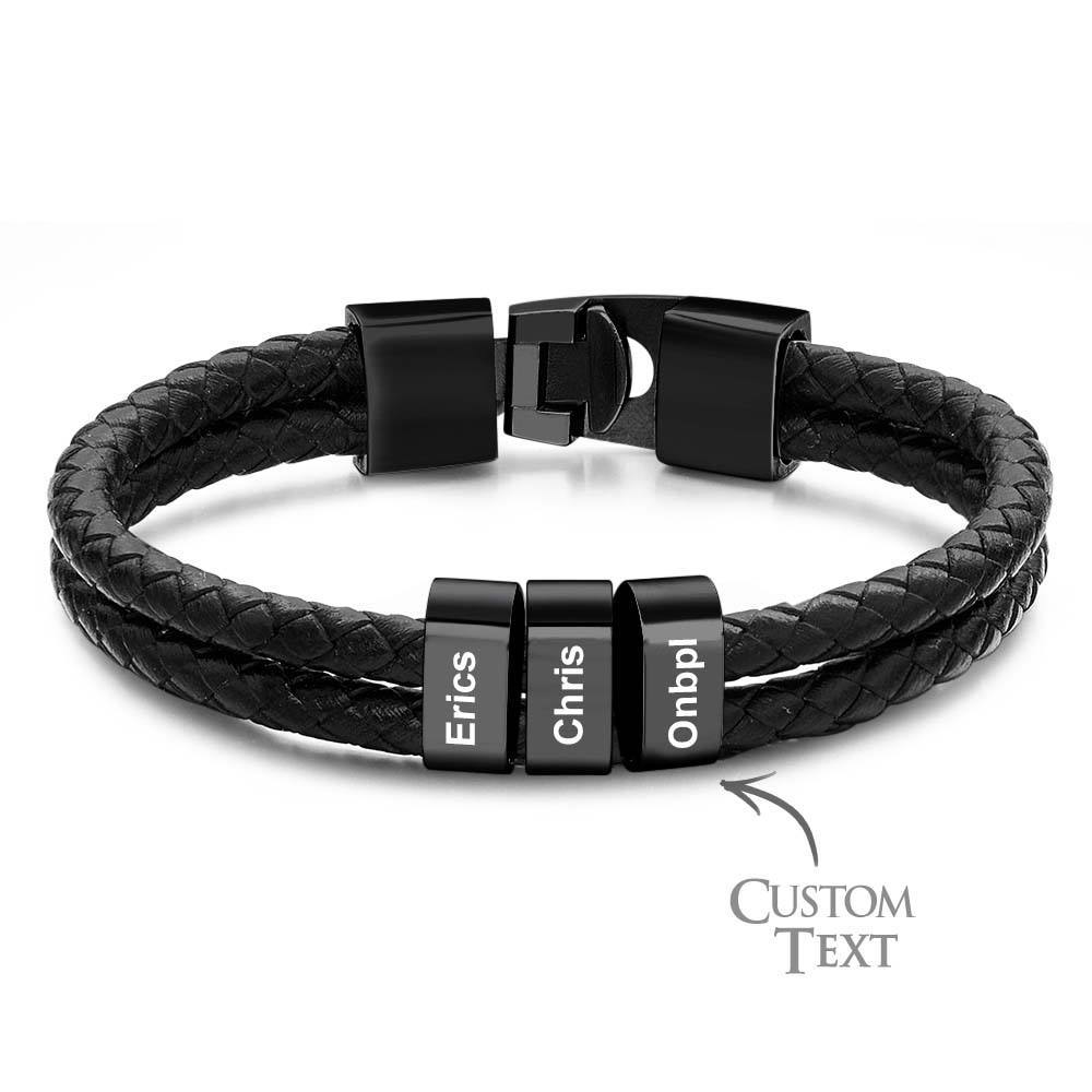Custom Name Bracelet Braided Leather Personalized Gifts for Dad - CustWitUK