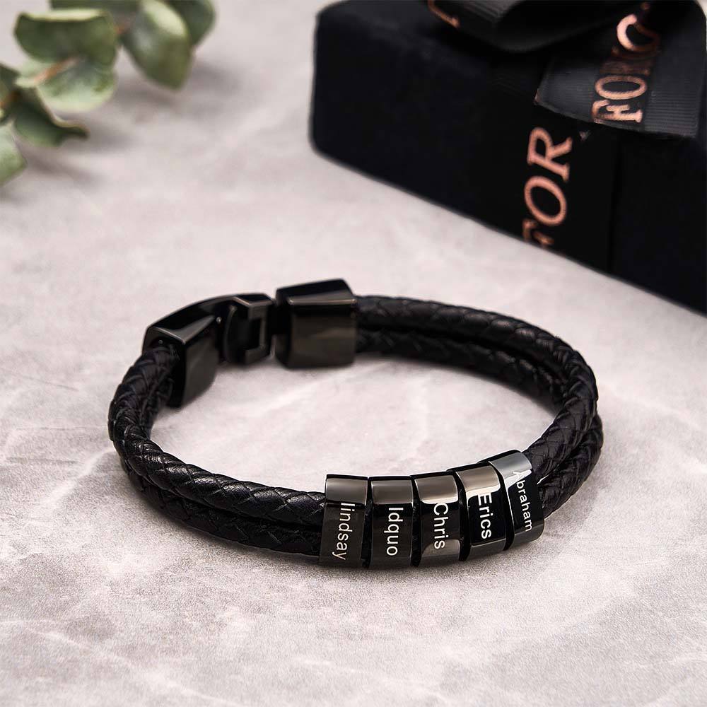 Custom Name Bracelet Braided Leather Personalized Gifts for Dad - CustWitUK