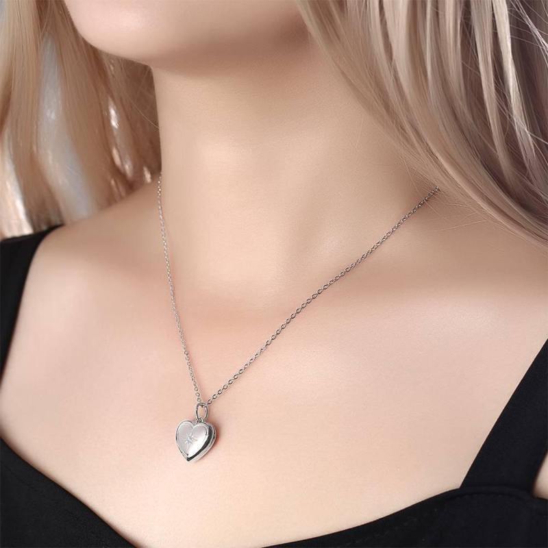 Star Printing Photo Locket Necklace Platinum Plated
