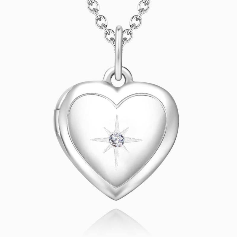 Star Printing Photo Locket Necklace Platinum Plated