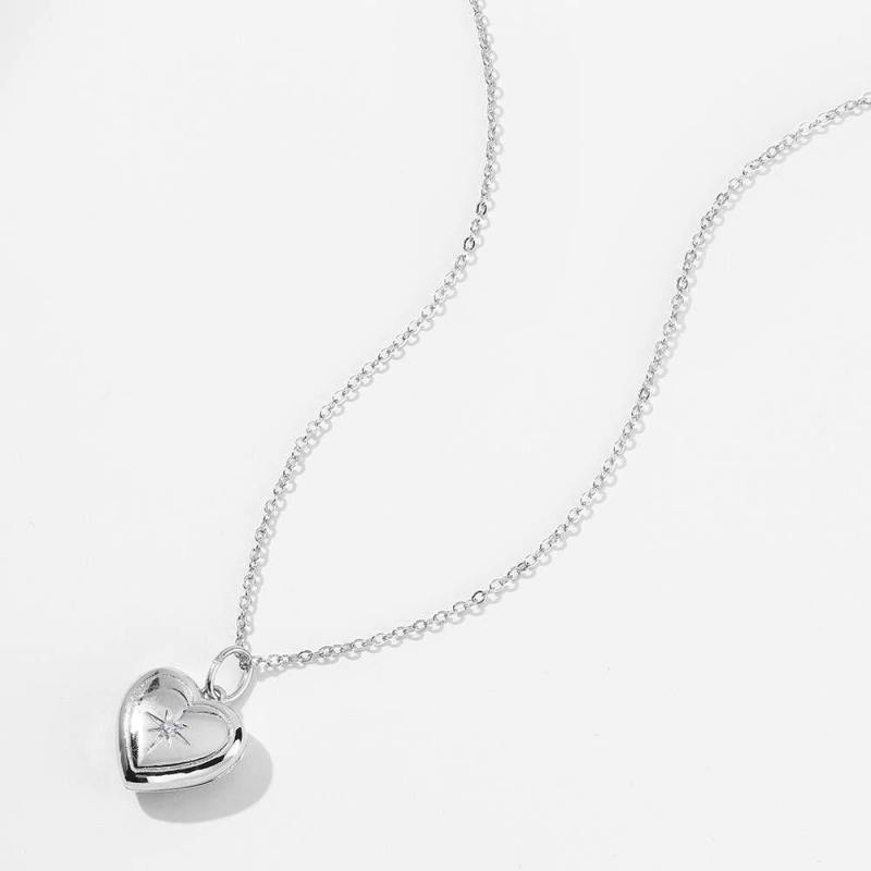 Star Printing Photo Locket Necklace Platinum Plated