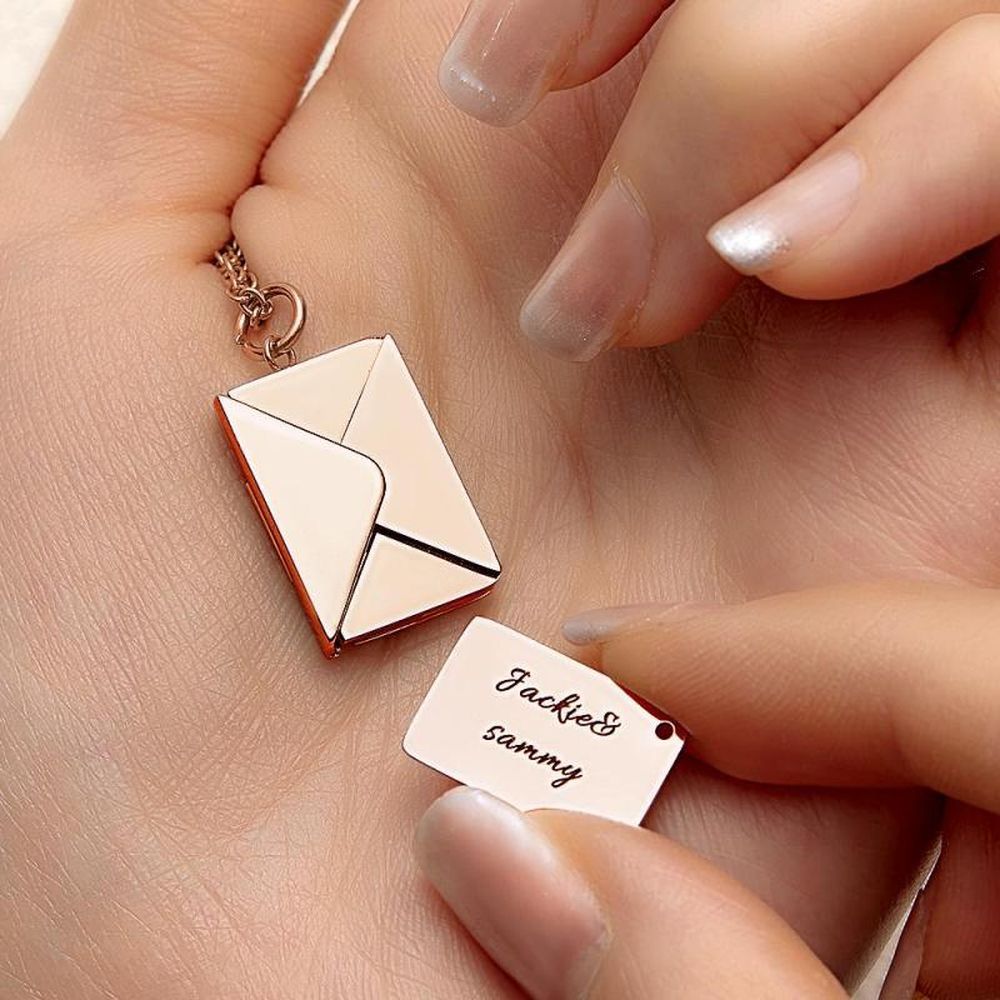 Custom Photo Necklace Engraved Text Jewelry and Key Chains Envelope Letter Secret Message Creative Gifts for Valentines' Day - CustWitUK