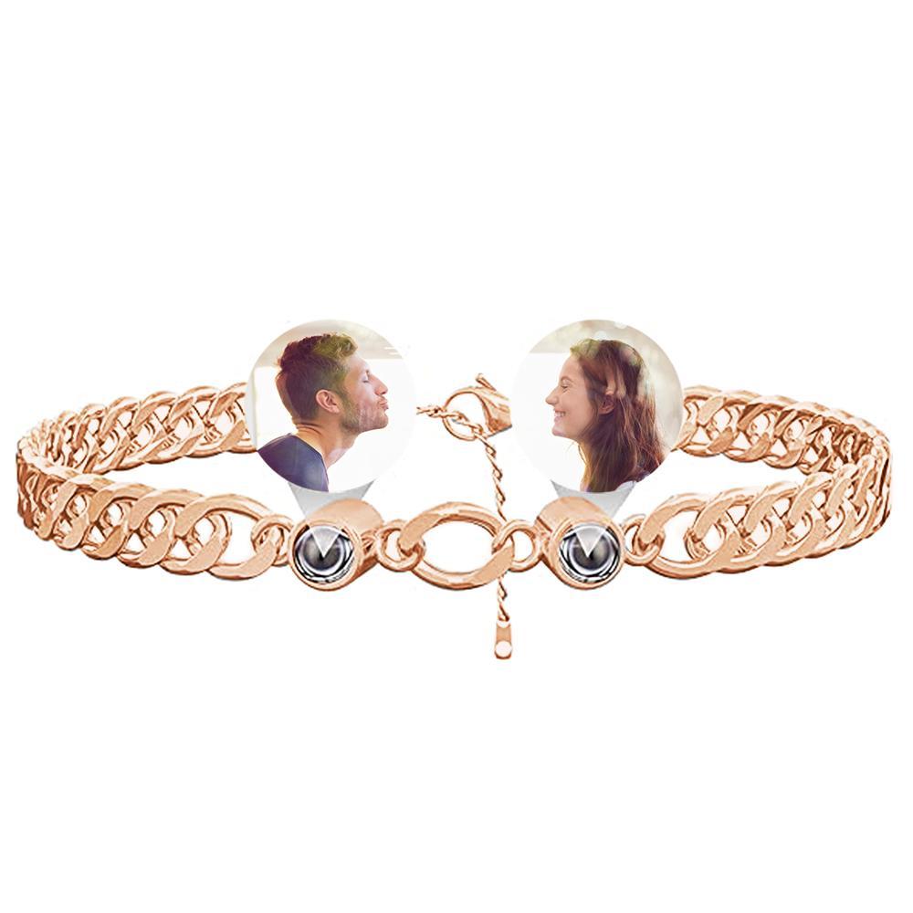 Custom Photo Projection Bracelet Personalized Double Bead Adjustable Bracelet Gifts For Couple - CustWitUK