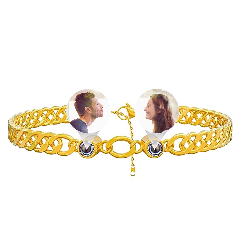 Custom Photo Projection Bracelet Personalized Double Bead Adjustable Bracelet Gifts For Couple - CustWitUK