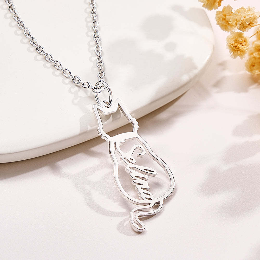 Custom Cat Necklace with Personalized Name Custom Pet Jewelry Cat Jewelry Gifts For Cat Lovers Memorials Gift