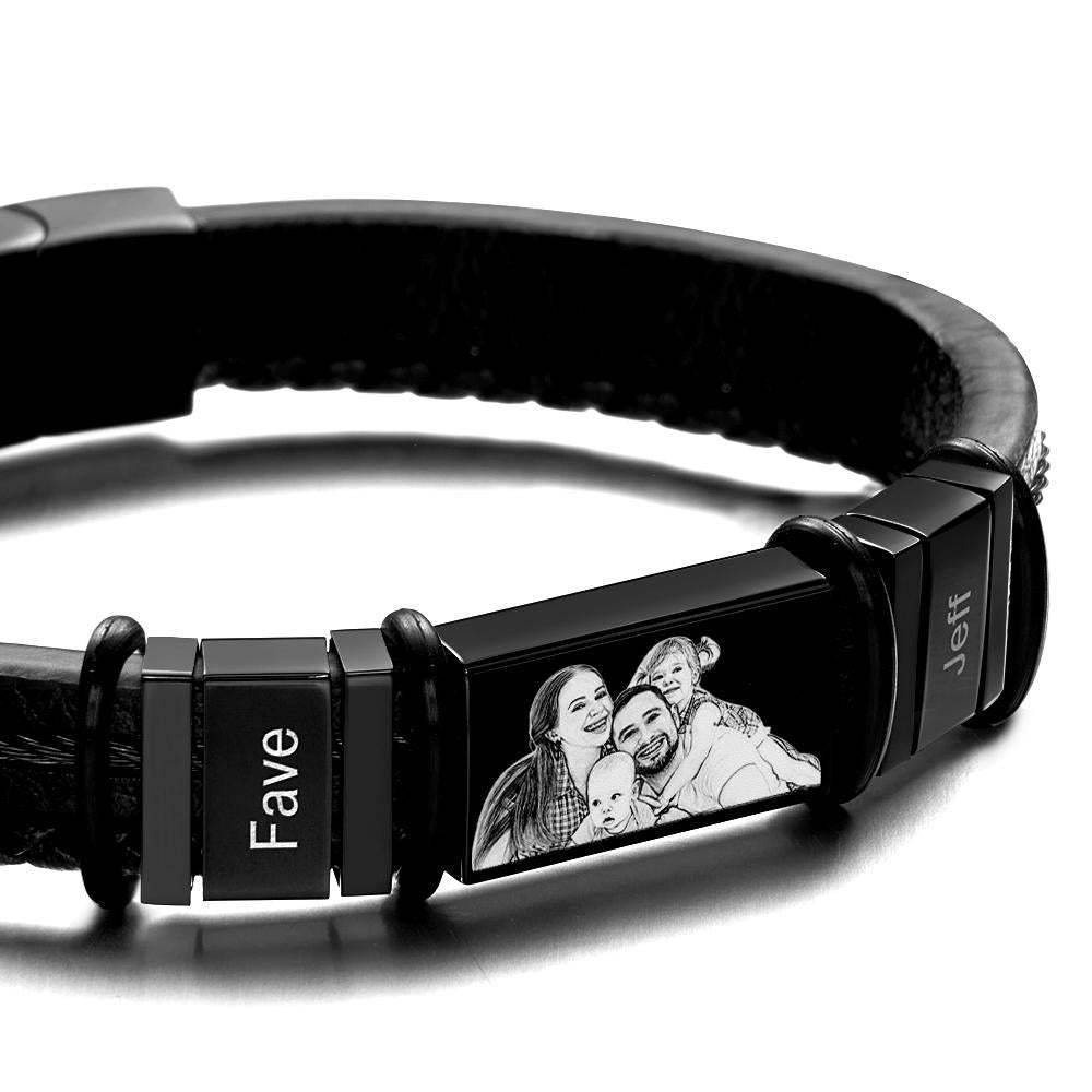 Personalized Bracelets Customized 1-6 Name Bracelets With Photo Souvenir Gift for Man - CustWitUK
