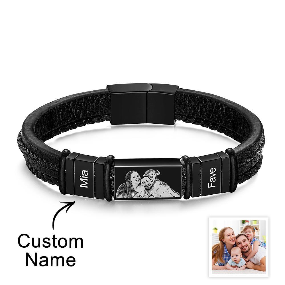 Personalized Bracelets Customized 1-6 Name Bracelets With Photo Souvenir Gift for Man - CustWitUK