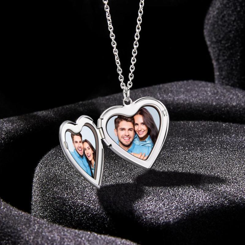 Custom Photo Engraved Necklace Heart-shaped Locket Necklace Creative Gift