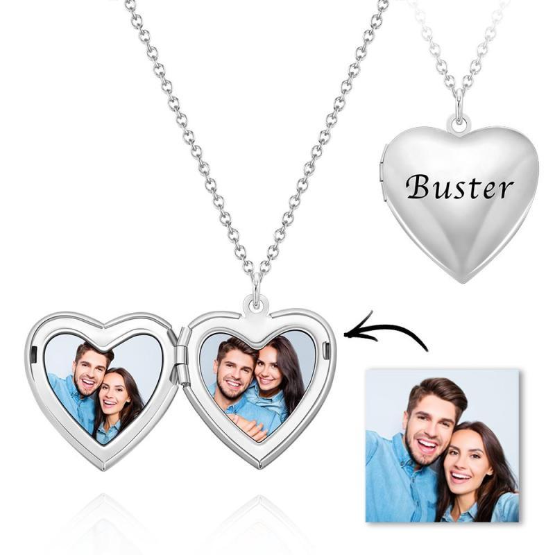 Custom Photo Engraved Necklace Heart-shaped Locket Necklace Creative G