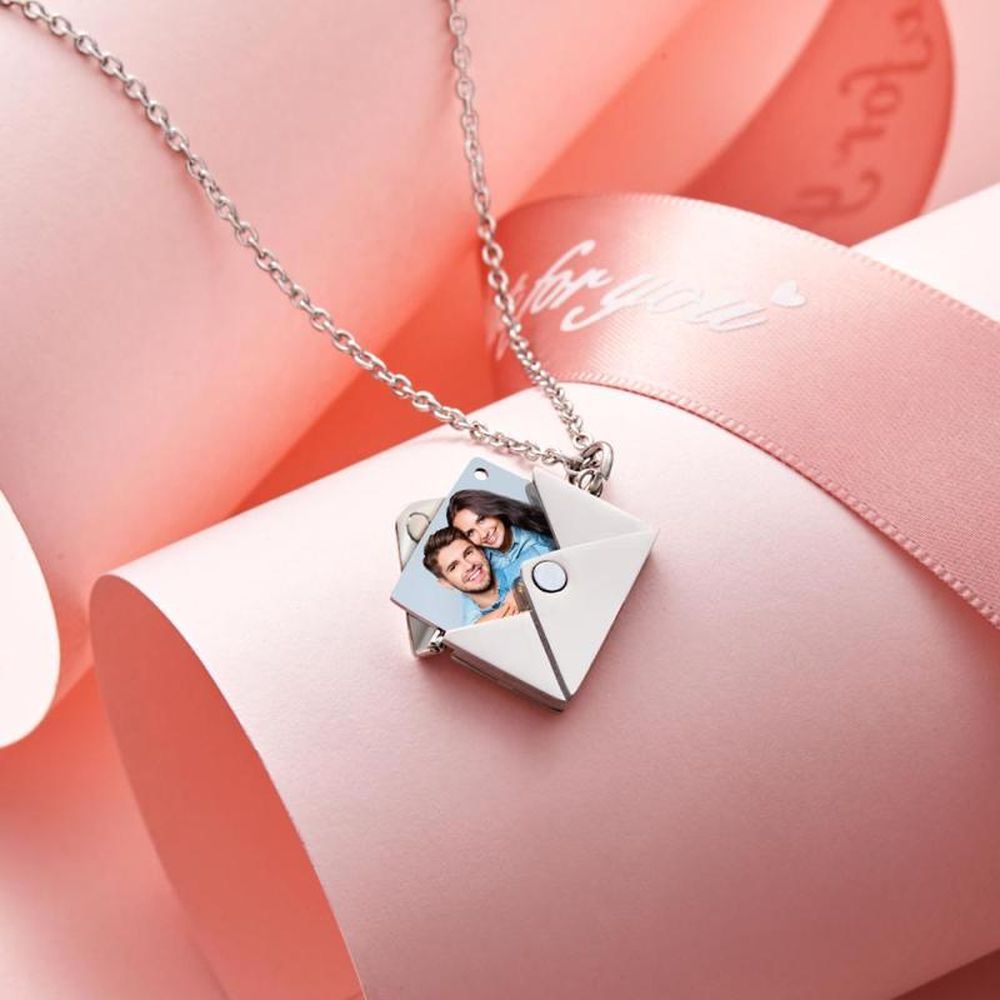 Custom Photo Necklace Engraved Text Jewelry and Key Chains Envelope Letter Secret Message Creative Gifts for Valentines' Day - CustWitUK