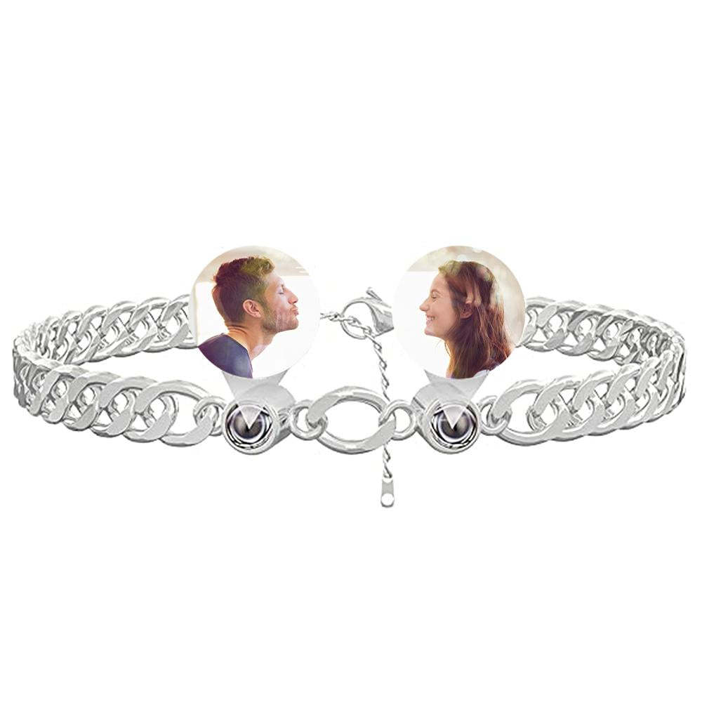 Custom Photo Projection Bracelet Personalized Double Bead Adjustable Bracelet Gifts For Couple - CustWitUK