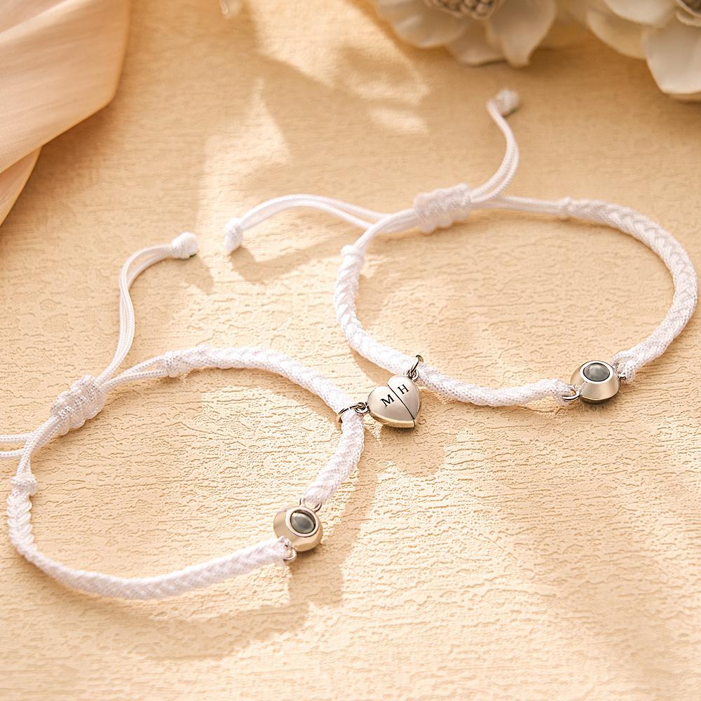 Custom Projection Bracelet Custom Letter Woven Heart Magnetic Couple Gift - CustWitUK
