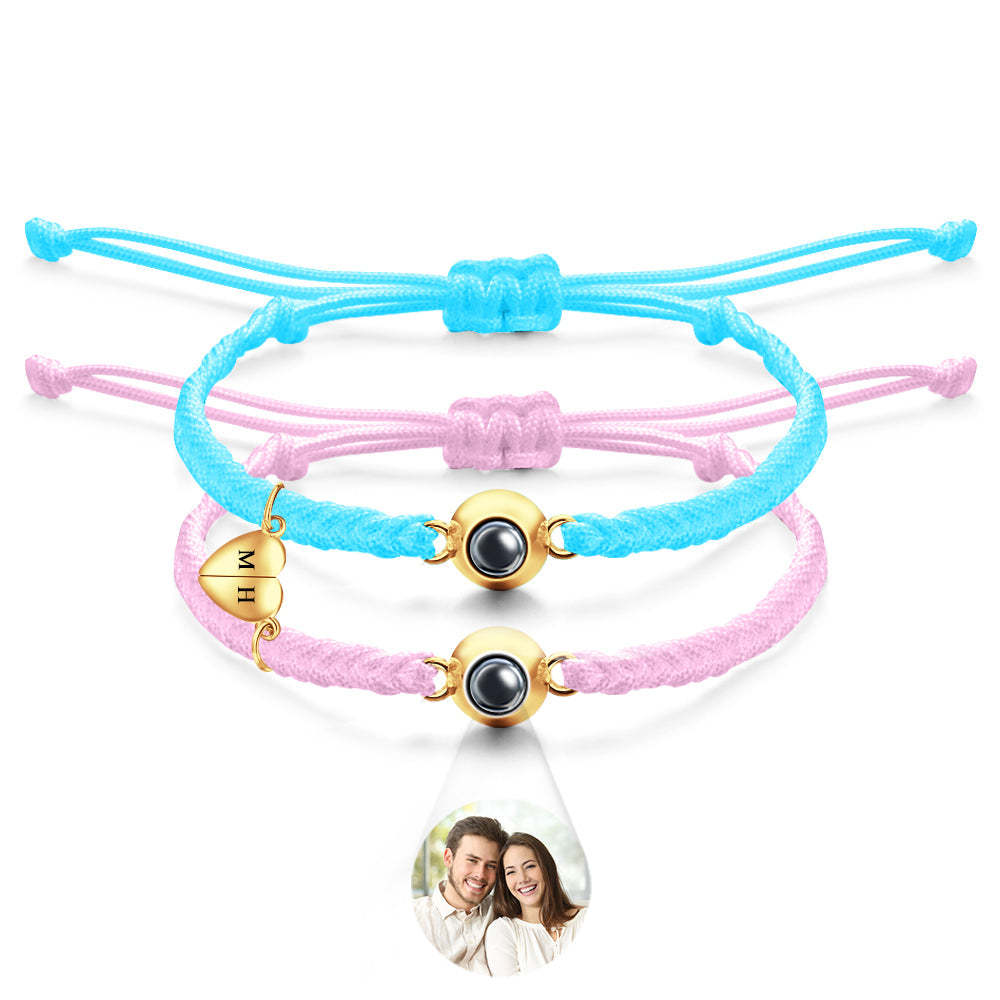 Custom Projection Bracelet Custom Letter Woven Heart Magnetic Couple Gift - CustWitUK