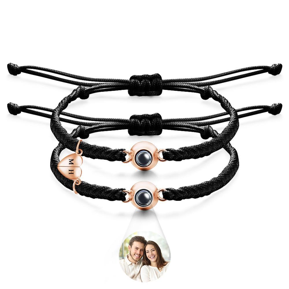 Custom Projection Bracelet Custom Letter Woven Heart Magnetic Couple Gift - CustWitUK