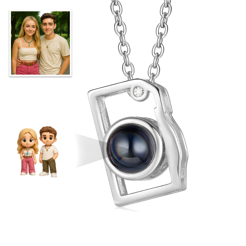 Custom Photo Necklace Cartoon Style Projection Creative Camera Shape Gifts Anniversary Gifts for Her