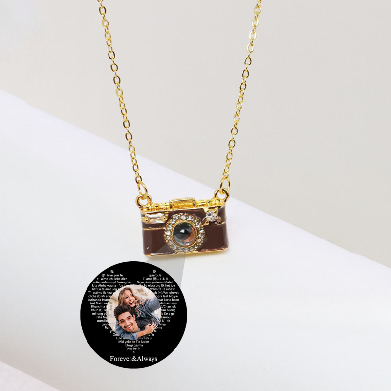 Personalized Photo Necklace I Love You 100 Languages Projection Gem Camera Necklace Anniversary Gifts for Her