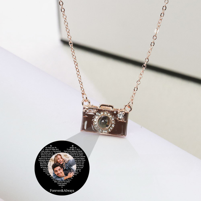 Personalized Photo Necklace I Love You 100 Languages Projection Gem Camera Necklace Anniversary Gifts for Her