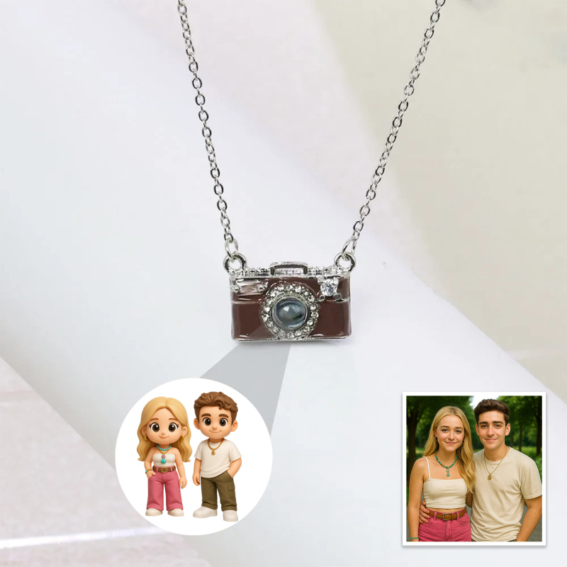Personalized Photo Necklace Cartoon Style Projection Gem Camera Necklace Anniversary Gifts for Her