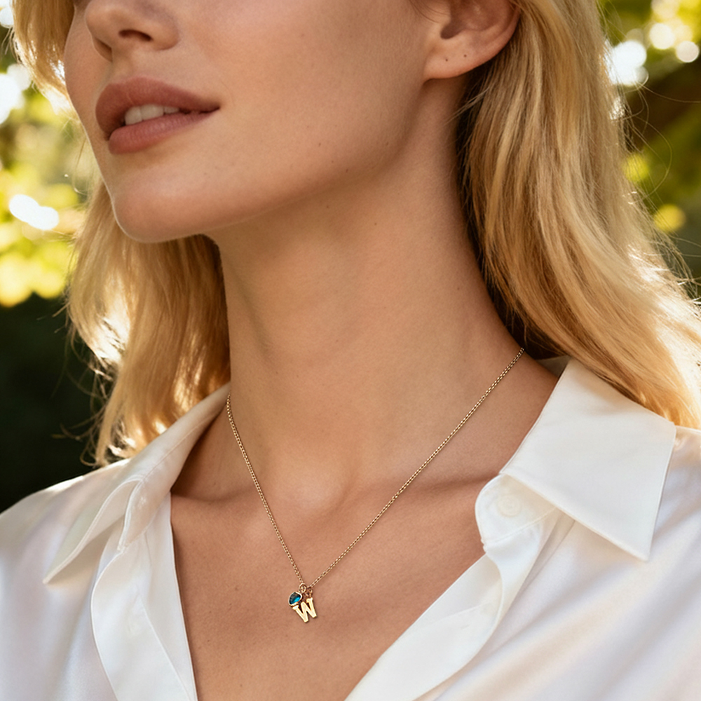 Custom Letter Heart-Shaped Birthstone Necklace Anniversary Birthday Christmas Gift for Her