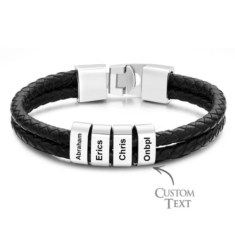 Custom Name Bracelet Braided Leather Personalized Gifts for Dad - CustWitUK