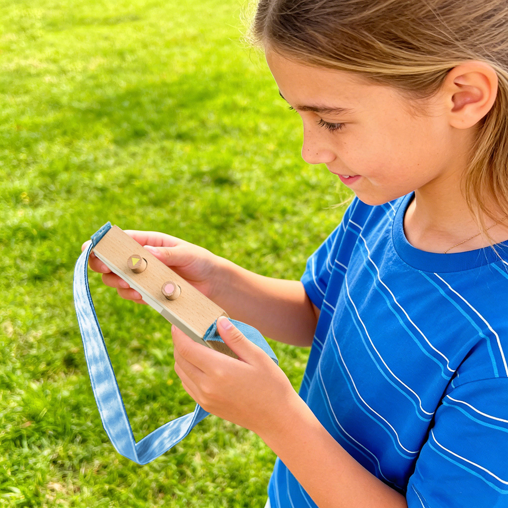 Wooden Mini Tape Recorder for Kids – Portable & Eco-Friendly Music Player with Denim Strap