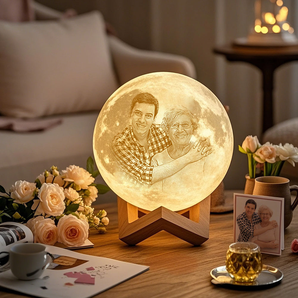Gift for Mom Photo Moon Lamp Personalized 3D Printed Picture Light Moon Painting Light - CustWitUK
