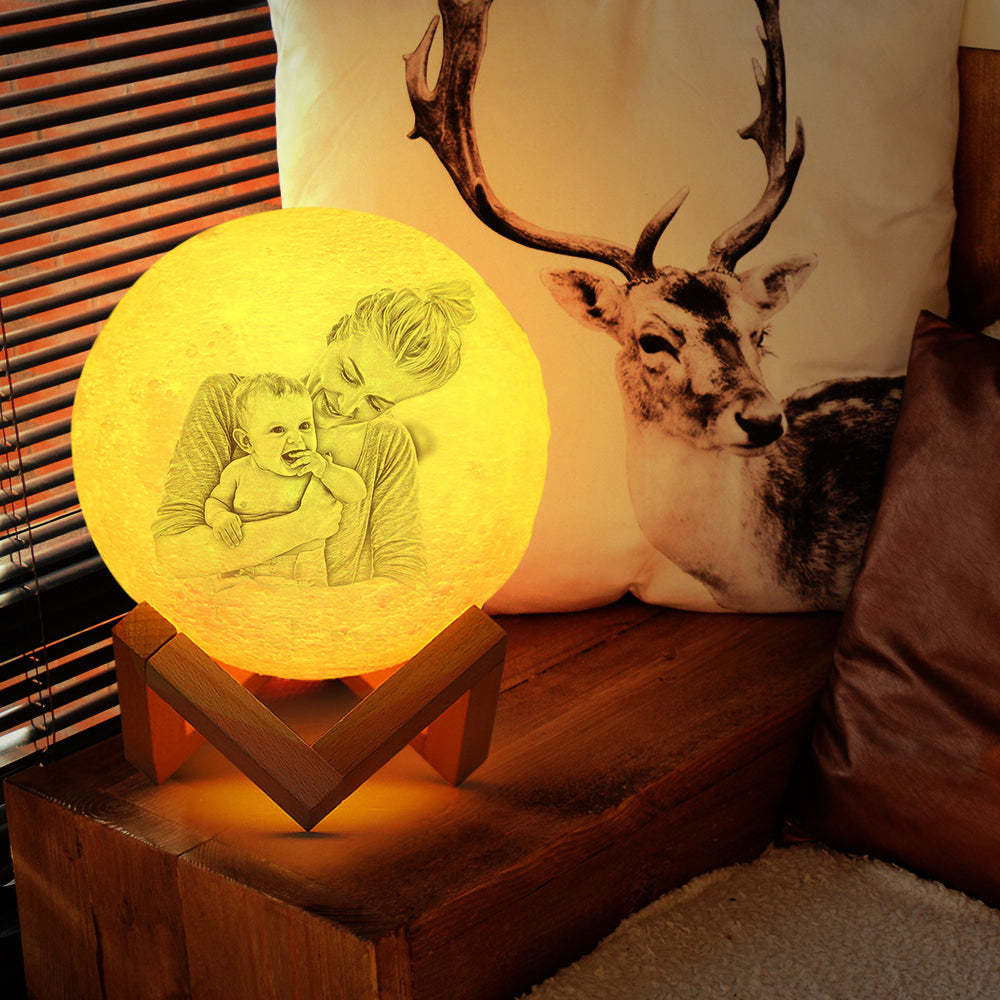 Gift for Mom Photo Moon Lamp Personalized 3D Printed Picture Light Moon Painting Light - CustWitUK
