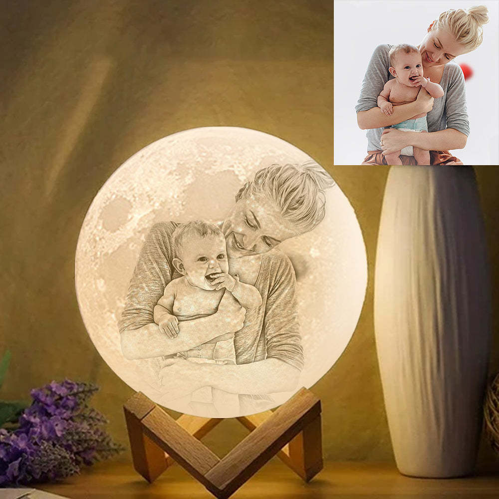 Gift for Mom Photo Moon Lamp Personalized 3D Printed Picture Light Moon Painting Light - CustWitUK