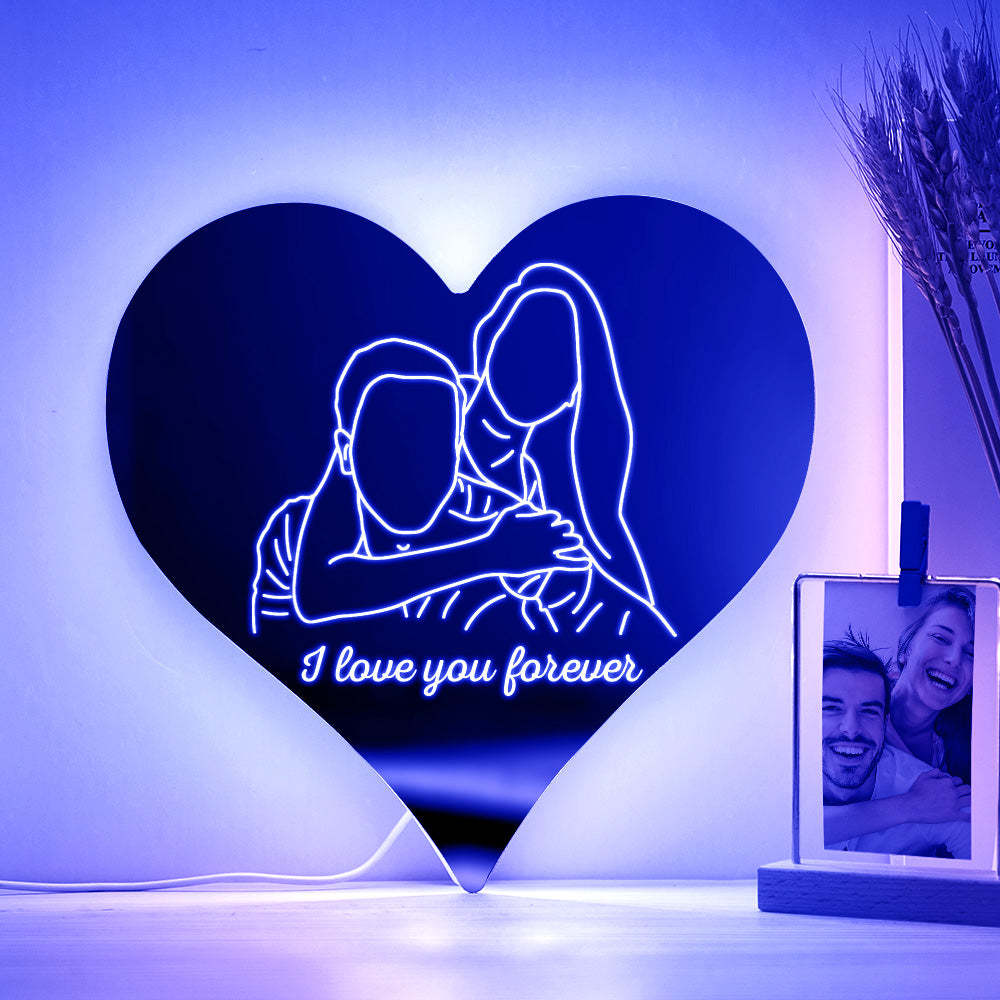 Personalized Photo Heart Mirror Colorful Lamp Line Drawing Led Night Light Exquisite Home Gifts - CustWitUK