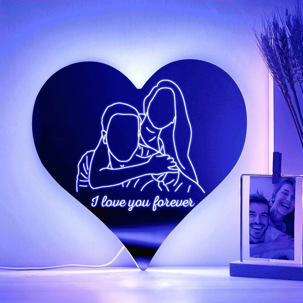 Personalized Photo Heart Mirror Colorful Lamp Line Drawing Led Night Light Exquisite Home Gifts - CustWitUK