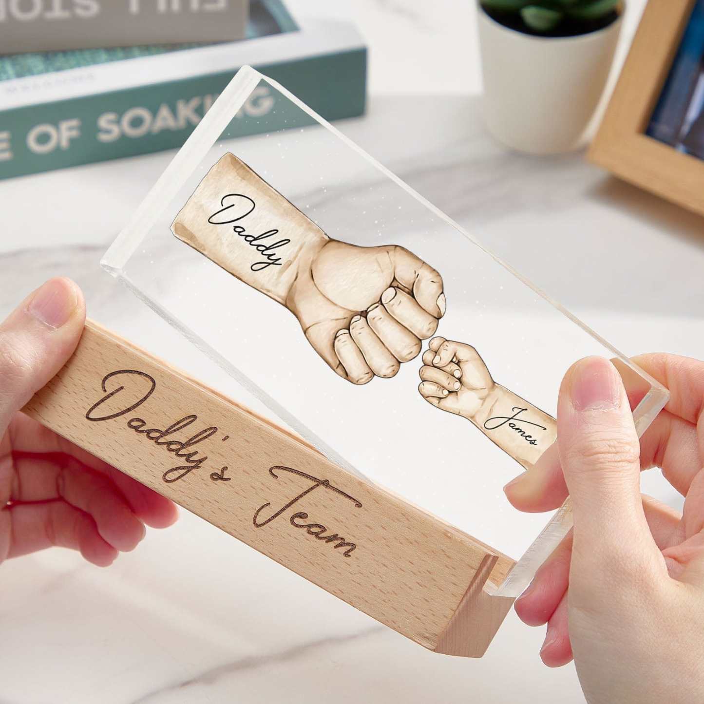 Custom Acrylic LED Night Light Personalized Daddy's Team Fist Bump Father's Day Gift For Dad - CustWitUK