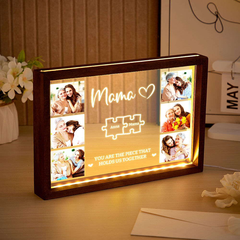 Custom Mother's Day Photo Frame Light Personalized Family Puzzle Frame Light Heartwarming Gift for Mom