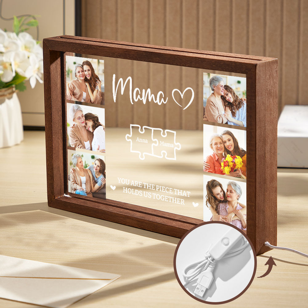 Custom Mother's Day Photo Frame Light Personalized Family Puzzle Frame Light Heartwarming Gift for Mom