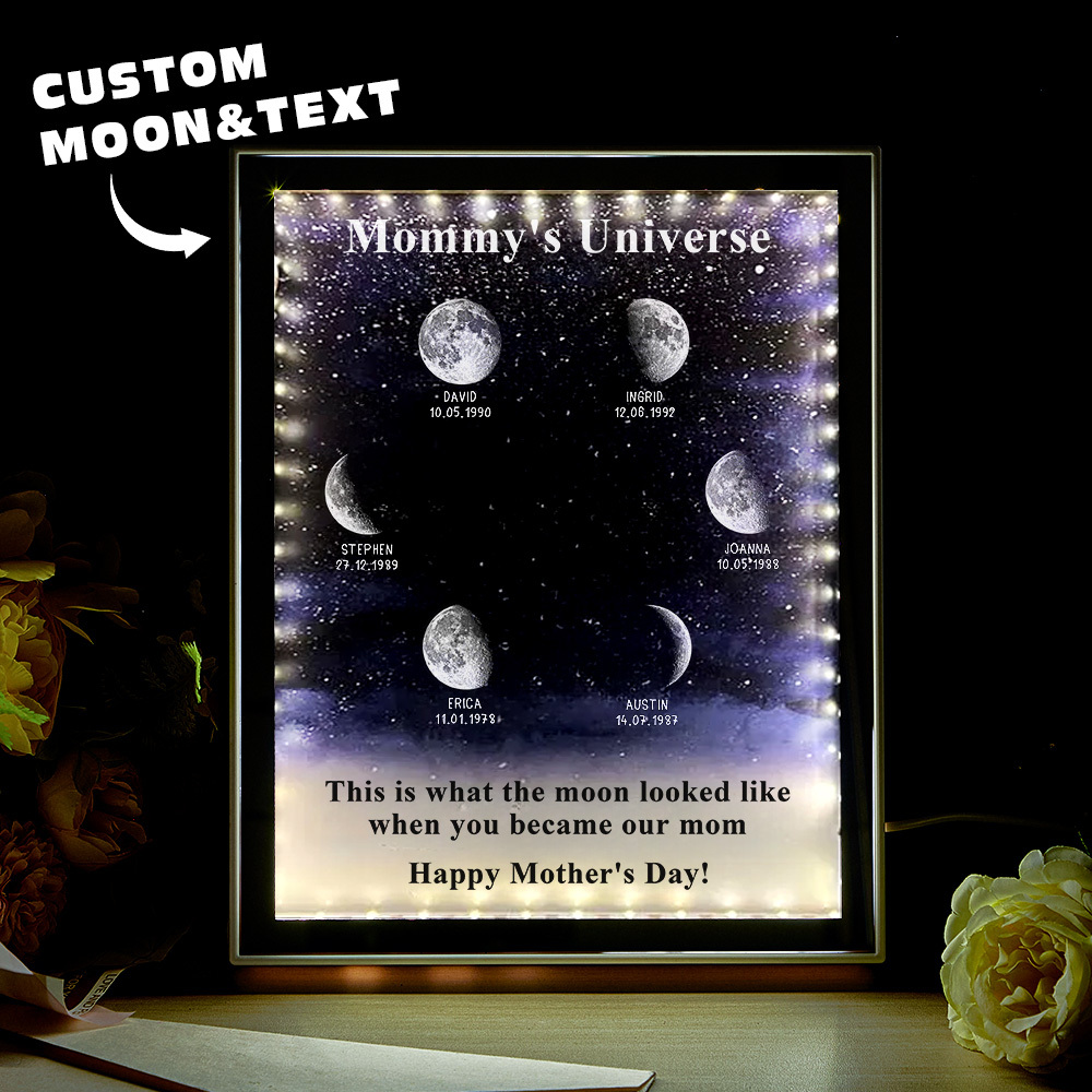 Starry Night Customize Birth Moon Phase Mirror Light Box - CustWitUK