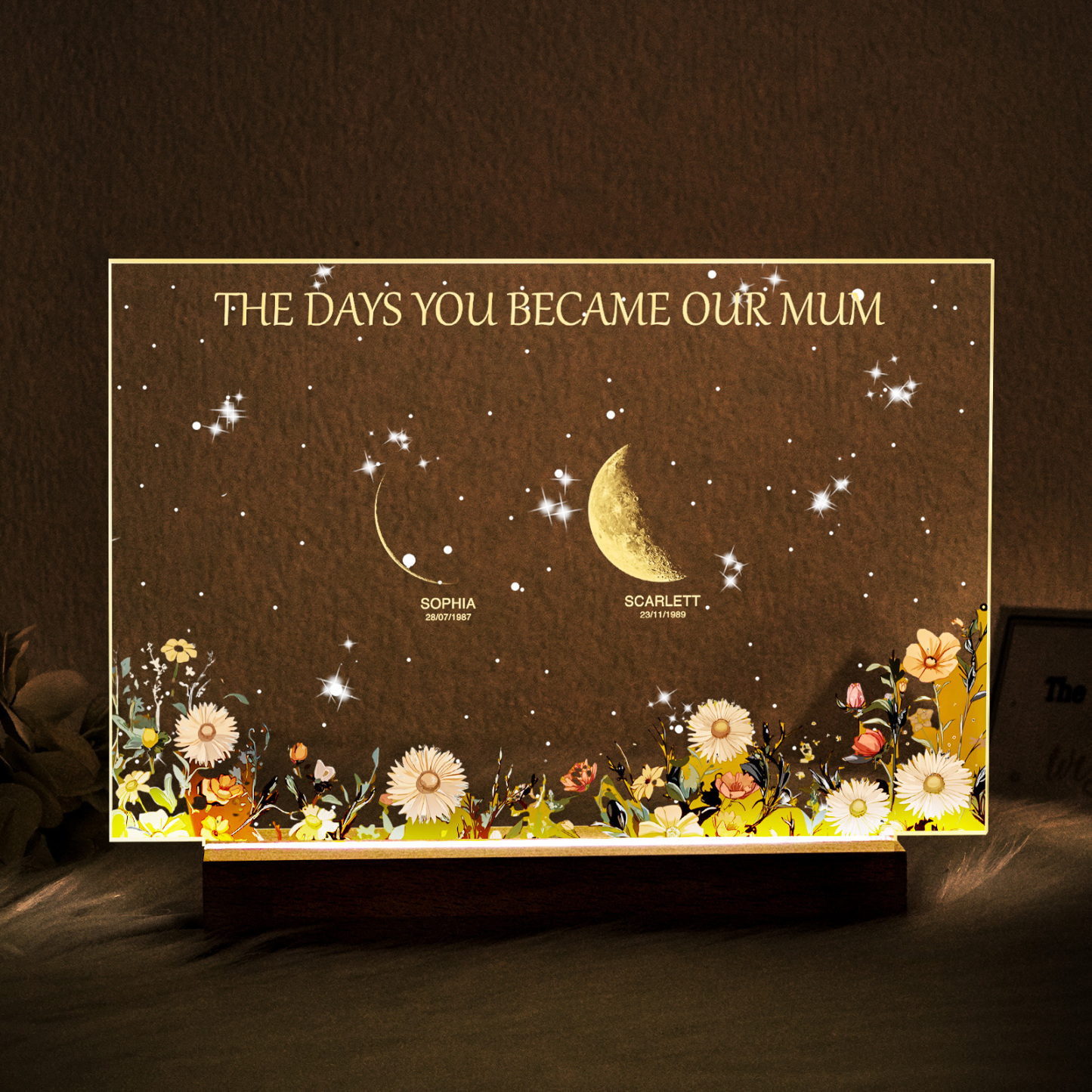Personalized The Days You Became Our Mum Moon Phase Lightbox Mother's Day GiftsWood Base