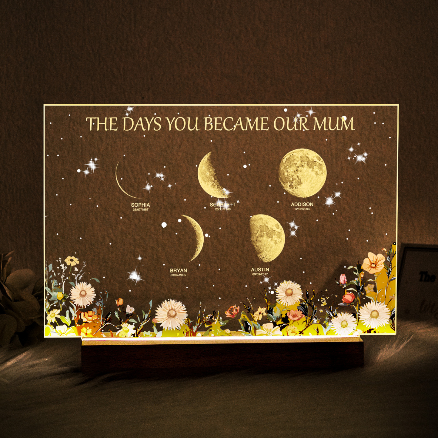 Personalized The Days You Became Our Mum Moon Phase Lightbox Mother's Day GiftsWood Base