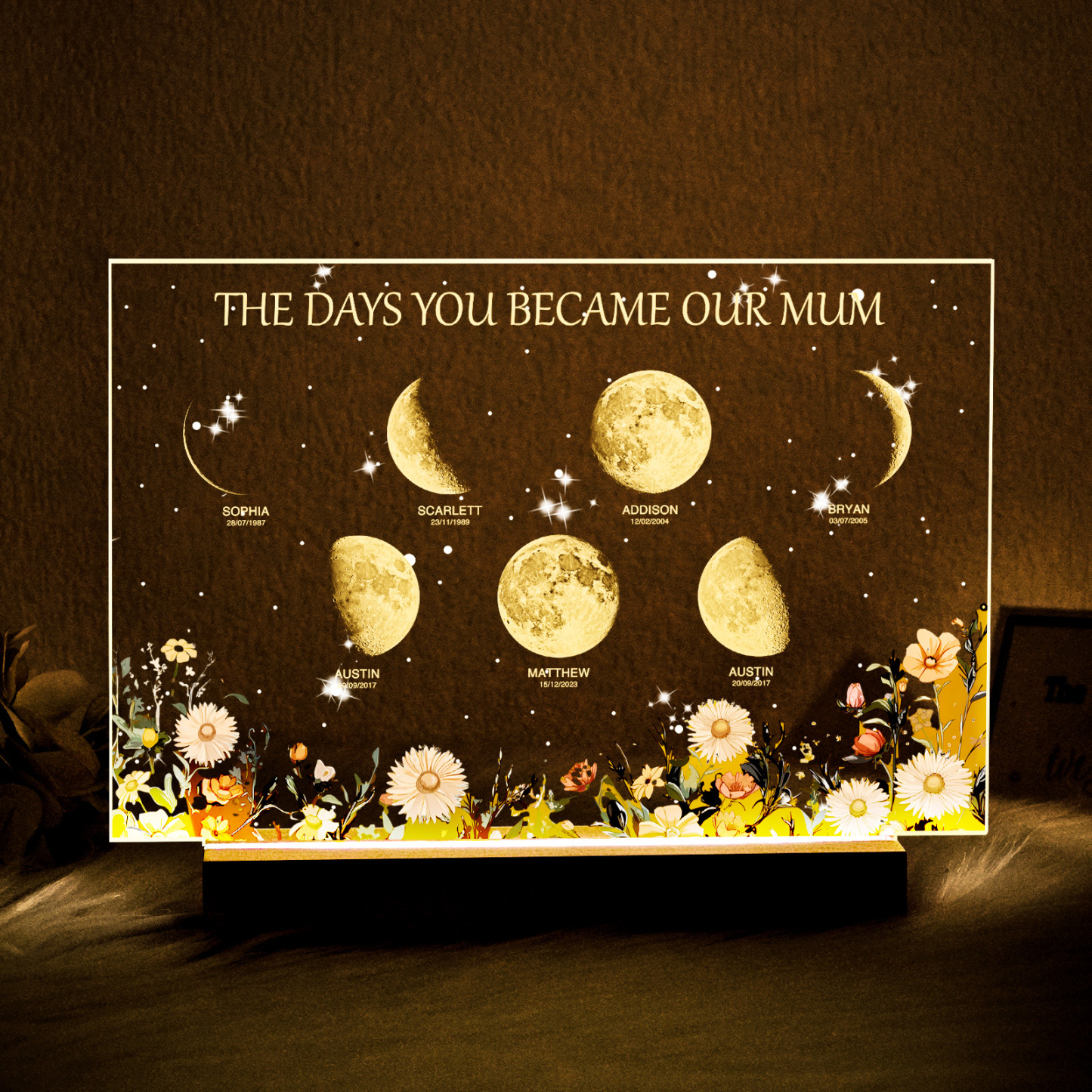 Personalized The Days You Became Our Mum Moon Phase Lightbox Mother's Day GiftsWood Base