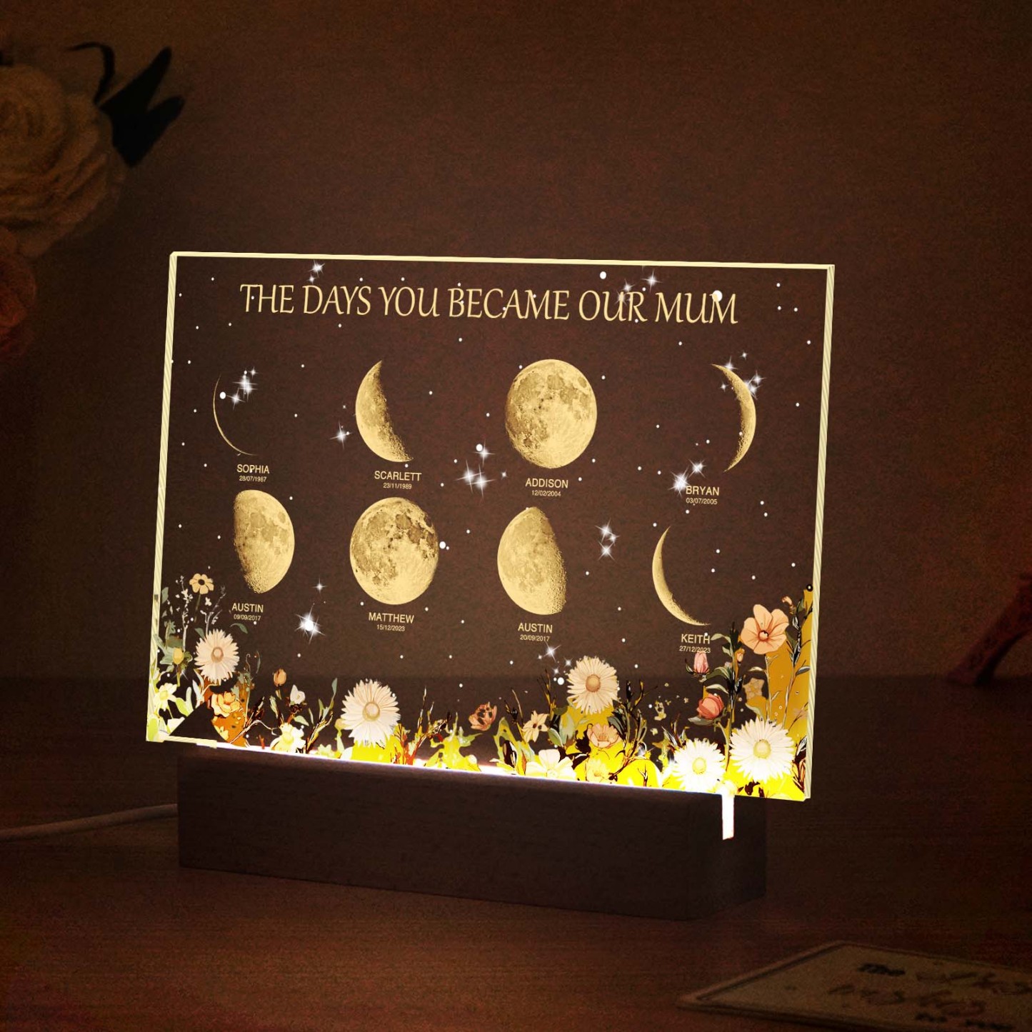 Personalized The Days You Became Our Mum Moon Phase Lightbox Mother's Day GiftsWood Base