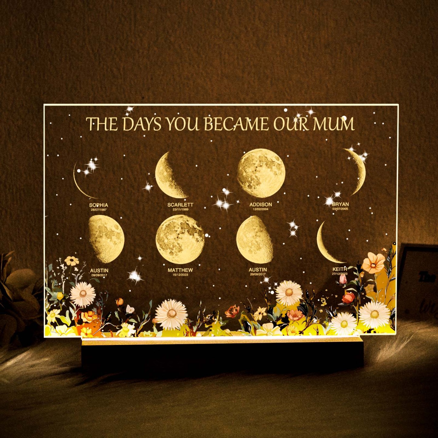 Personalized The Days You Became Our Mum Moon Phase Lightbox Mother's Day GiftsWood Base