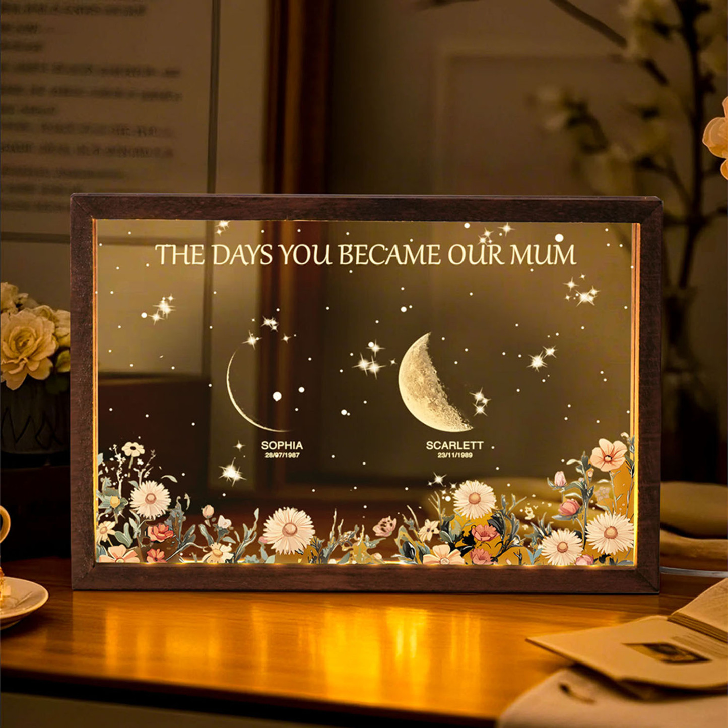 Personalized The Days You Became Our Mum Moon Phase Lightbox Mother's Day GiftsWood Base