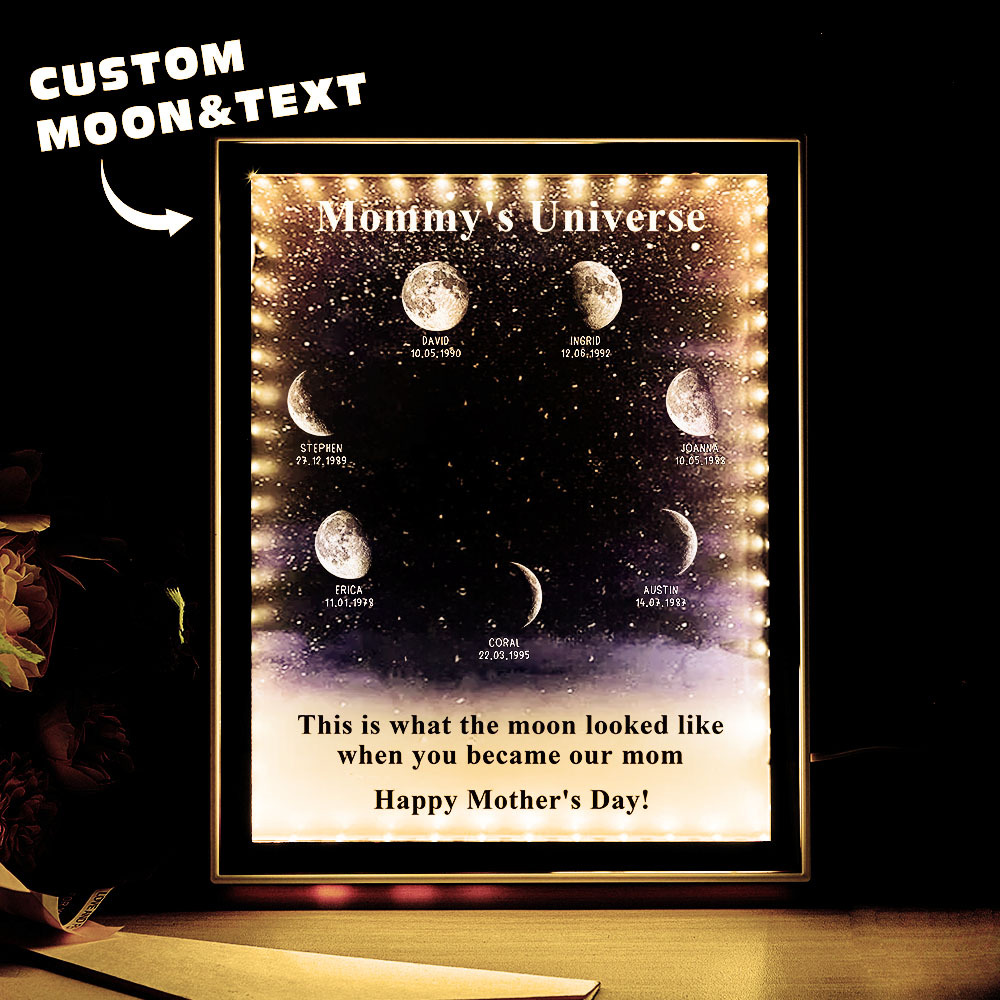 Mommy's Universe - Personalised Customised Starry Moon Phase Mirror Lightboxes