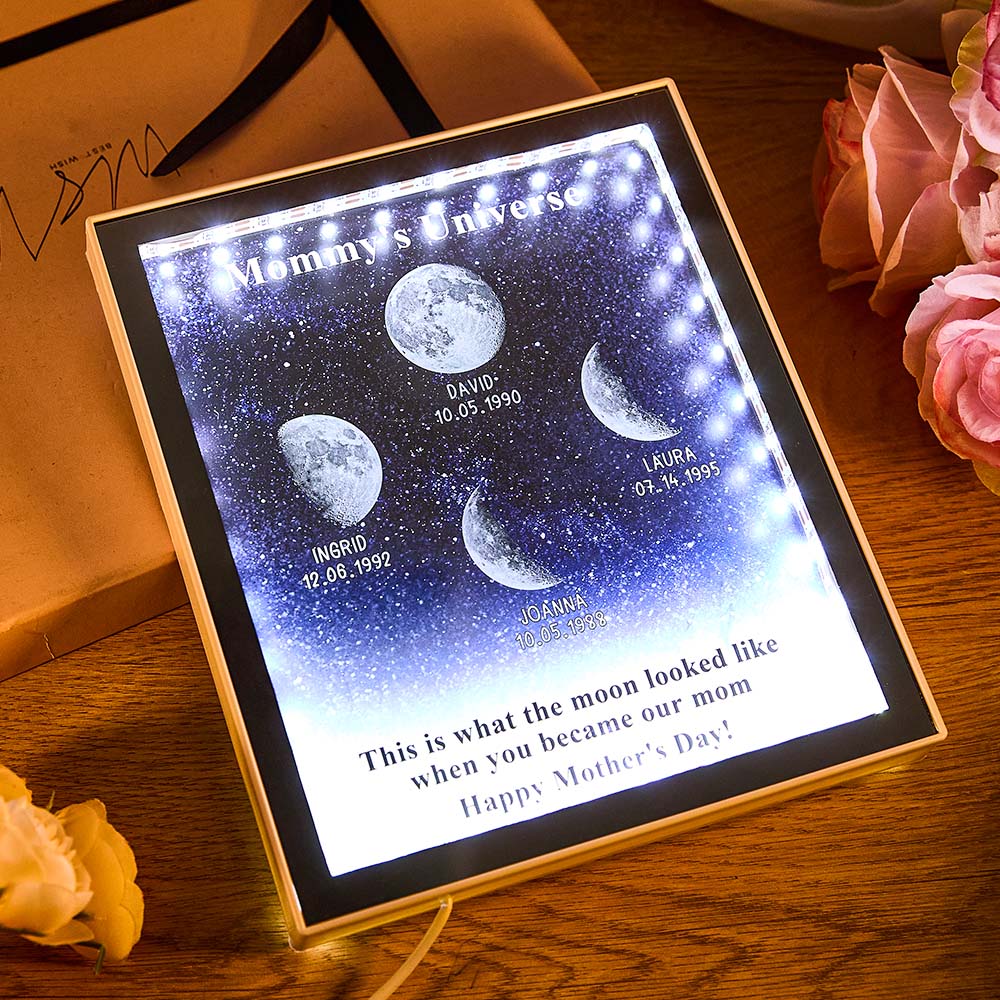 Mommy's Universe - Personalised Customised Starry Moon Phase Mirror Lightboxes
