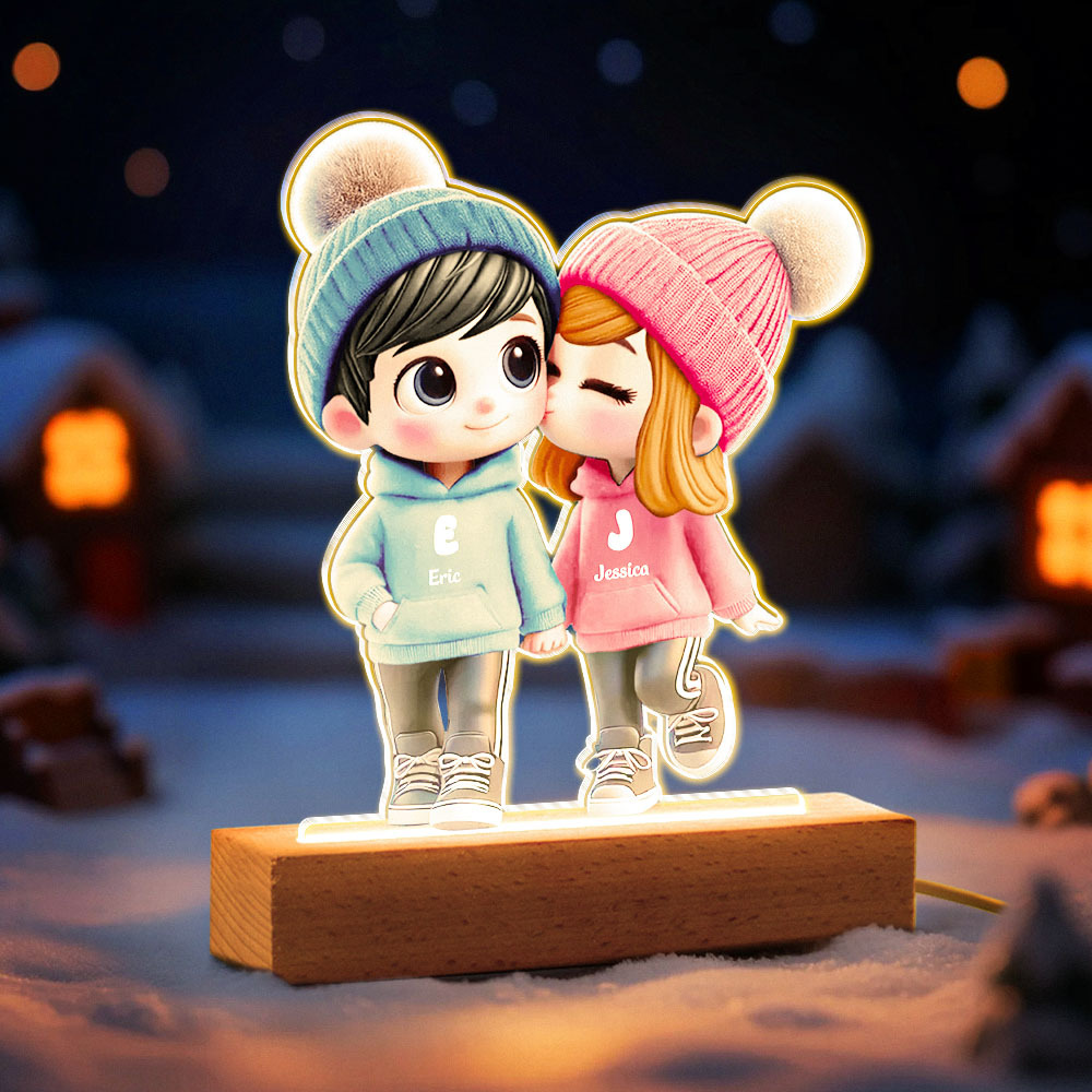 Custom Cute Cartoon Couple Walking Night Light Personalized Name Romantic Gift for Anniversaries, Couples, Husband, Wife