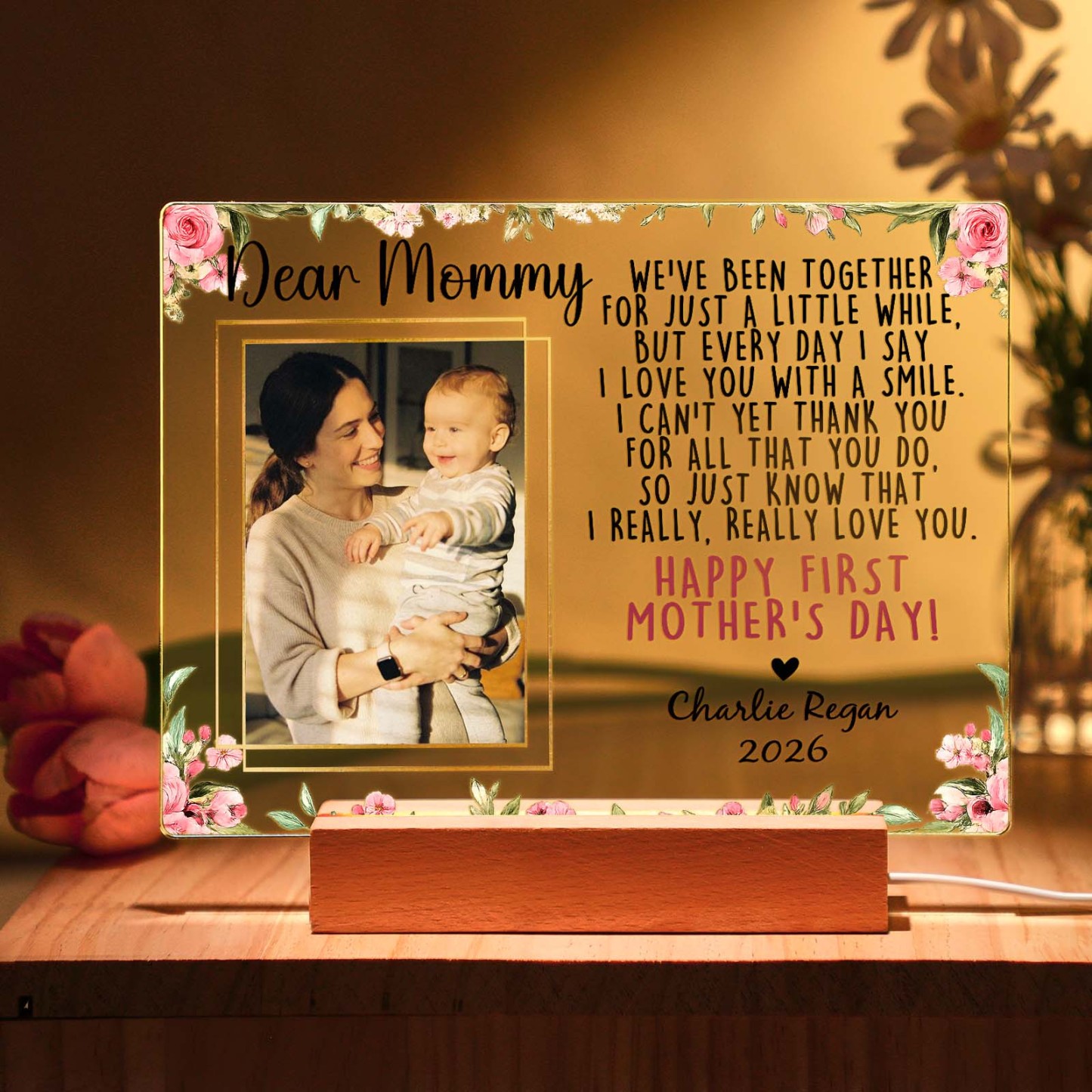 Custom Photo Acrylic LED Night Light – Personalized Mother's Day Gift for Mom - CustWitUK