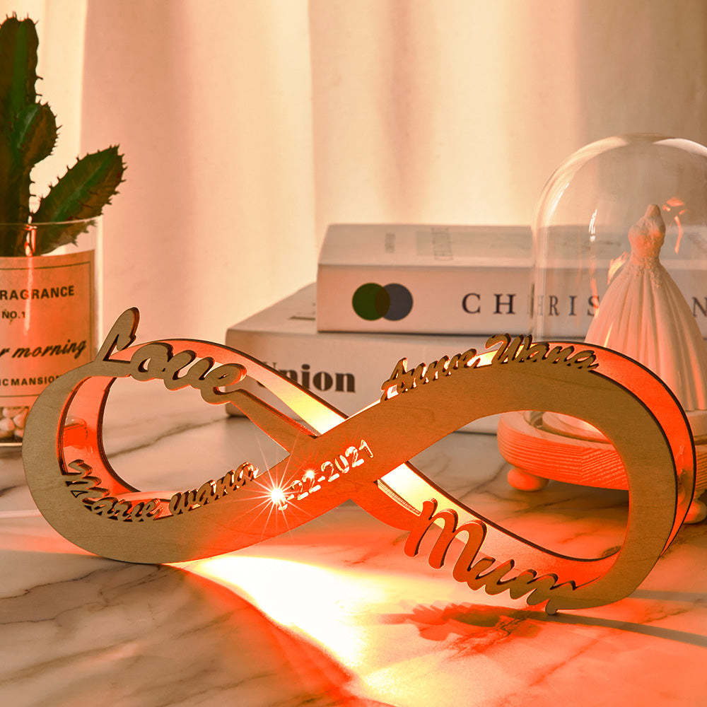 Custom Wooden Nightlight Mother's Day Gift Name Sign Personalised Name Lamp Infinity Gift For Mum - CustWitUK