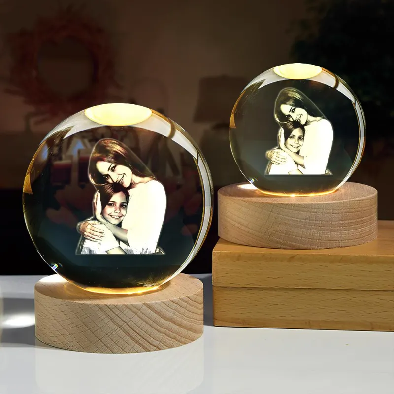 Custom 2D Photo Crystal Ball Night Light Personalized Photo Crystal Light for Mother's Day