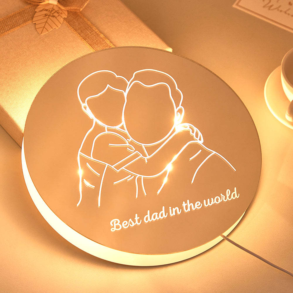 Personalized Photo Round Mirror Colorful Lamp Line Drawing Led Night Light Exquisite Home Gifts - CustWitUK