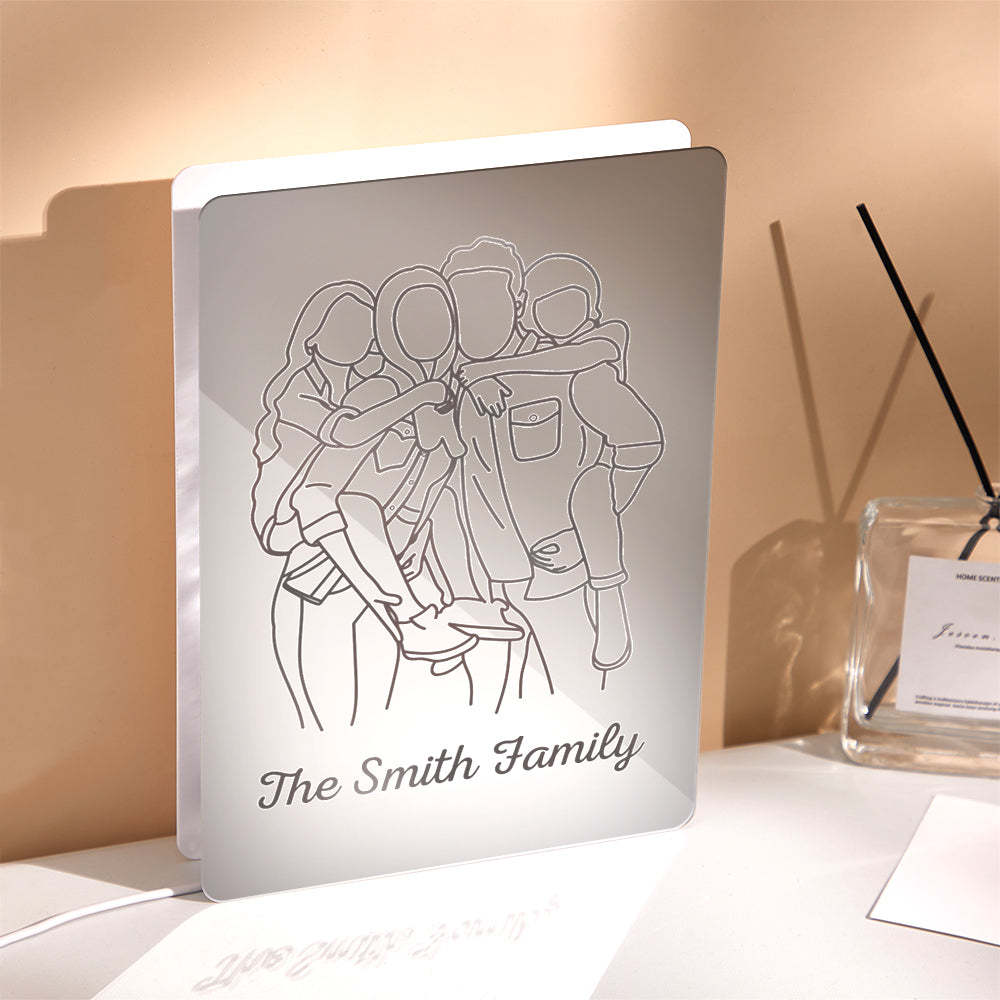 Personalized Photo Rectangle Mirror Colorful Lamp Line Drawing Led Night Light Exquisite Home Gifts - CustWitUK