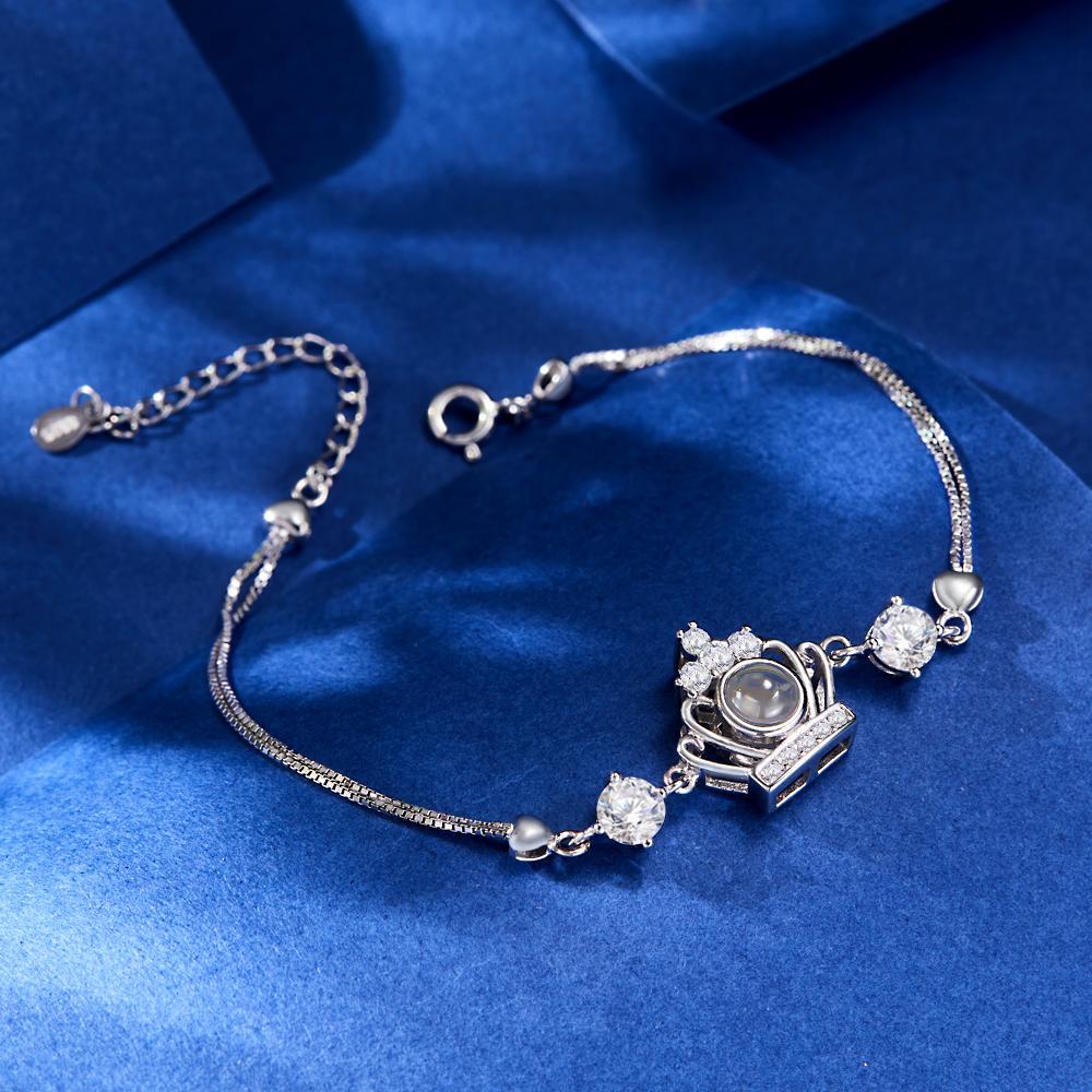Custom Photo Projection Crown Bracelet Personalized Sterling Silver Bracelet - CustWitUK