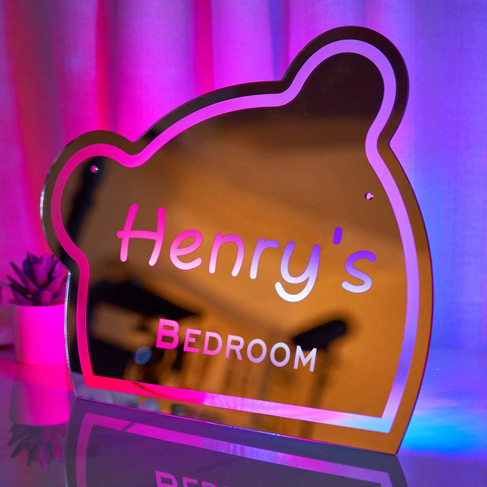 Custom Name Mirror Light Funny Children's Bedroom Bear Gift - CustWitUK
